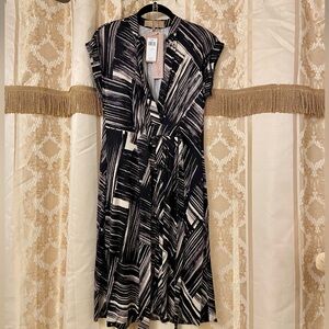 BCBG Max Azria Knit Jersey Dress, black and off white abstract print, 100% silk